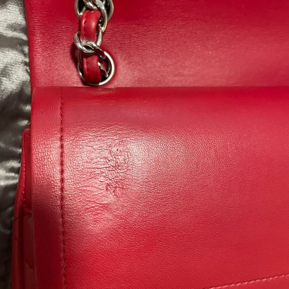 Authentic CHANEL Red Leather Jumbo Double Flap Bag Purse Silver Hardware RARE! - Picture 9 of 16